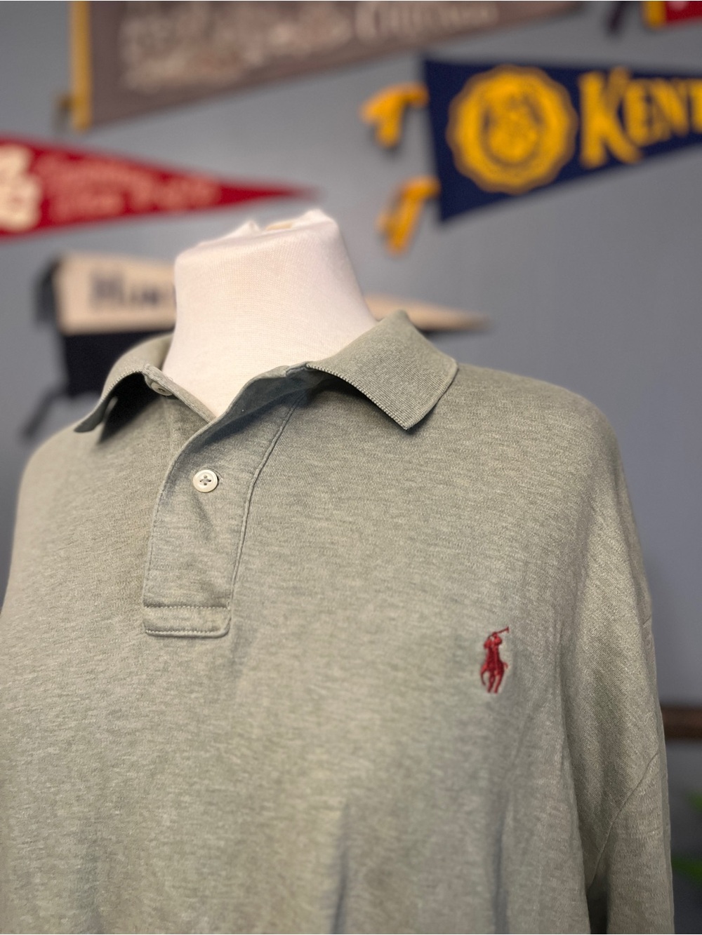 Ralph Lauren Light Sage Green Long-Sleeve Polo with Red Pony